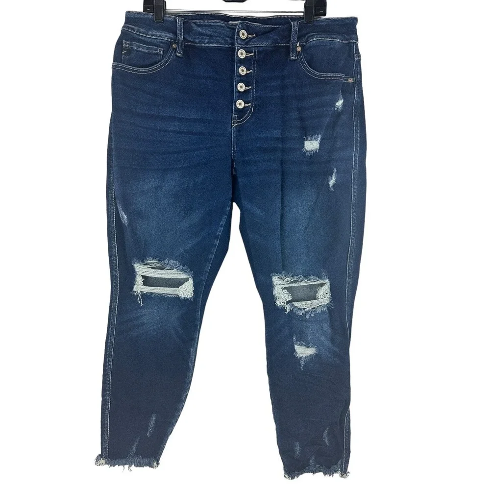 KanCan Skinny Curvy High Rise Frayed Hem Jean Blue Jeans Women's Plus Size 16 - Picture 2 of 10